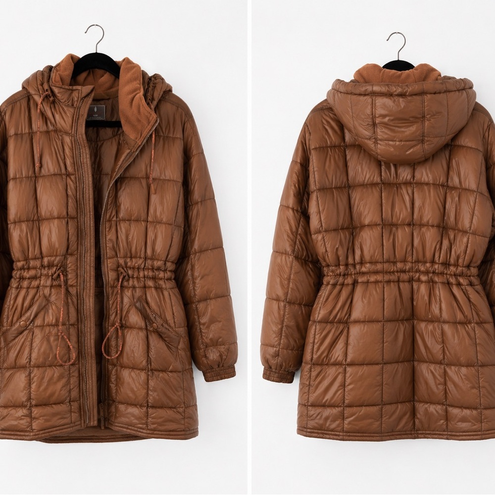 Brown Quilted Hooded Women's Puffer Coat